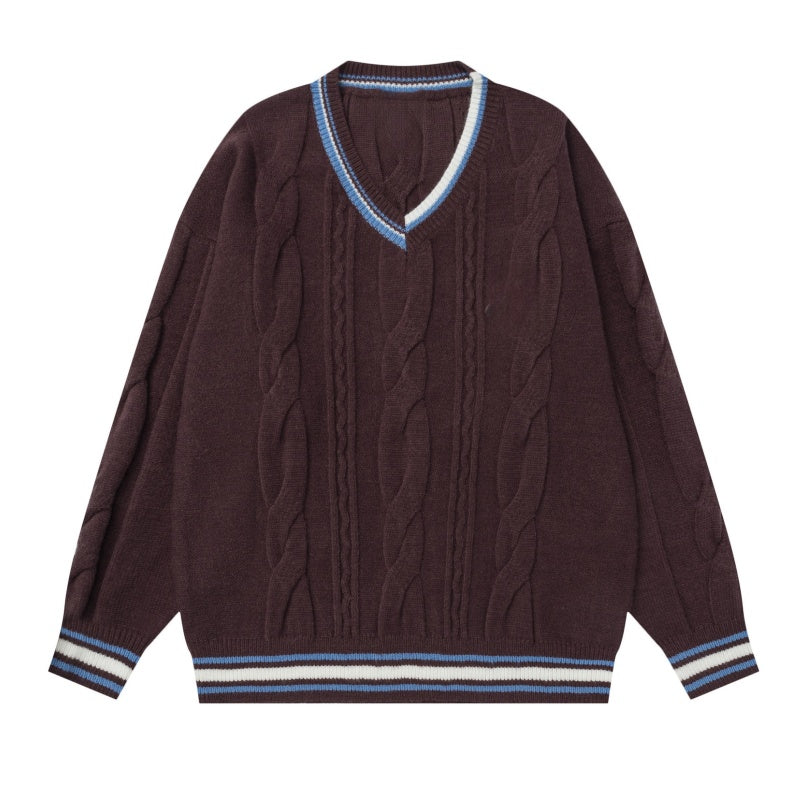 Color-Blocked Retro Brown Sweater