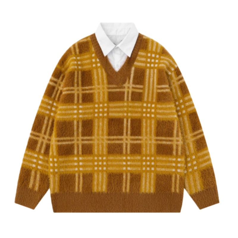 Preppy Style Two-Piece Plaid Sweater