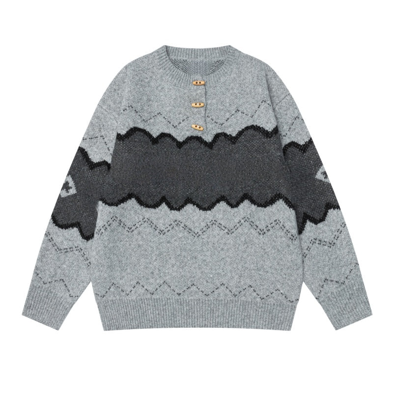 Striped Color-Blocked Classic Gray Sweater