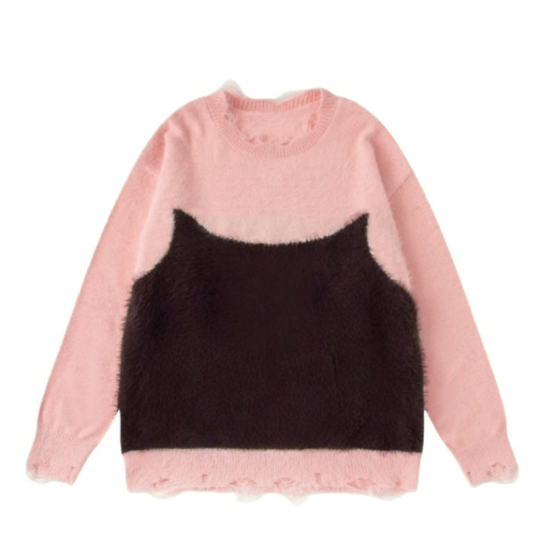 Oversized Color-Blocked Comfortable Sweater