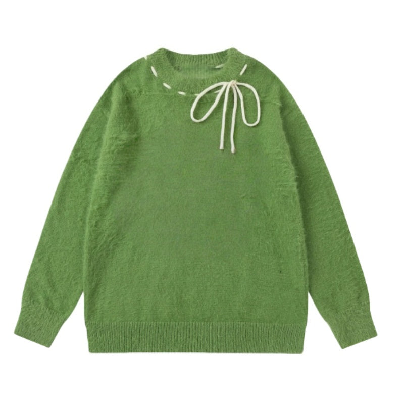 Jacquard Tie-Up Stylish Green Sweater