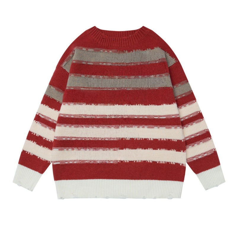 Retro Red Striped Off-Shoulder Sweater