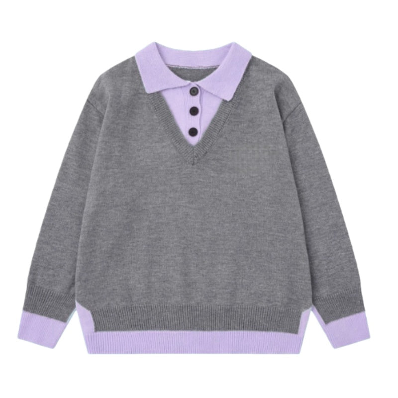 Piece-Out Two-Piece Polo Collar Sweater