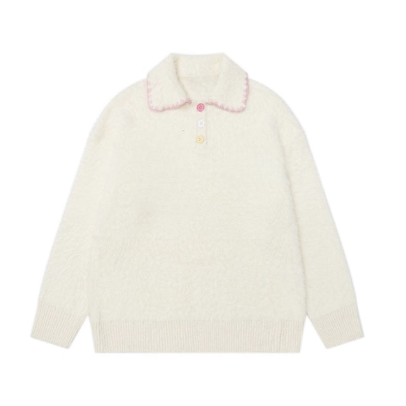 Collared Colorful Button Sweater