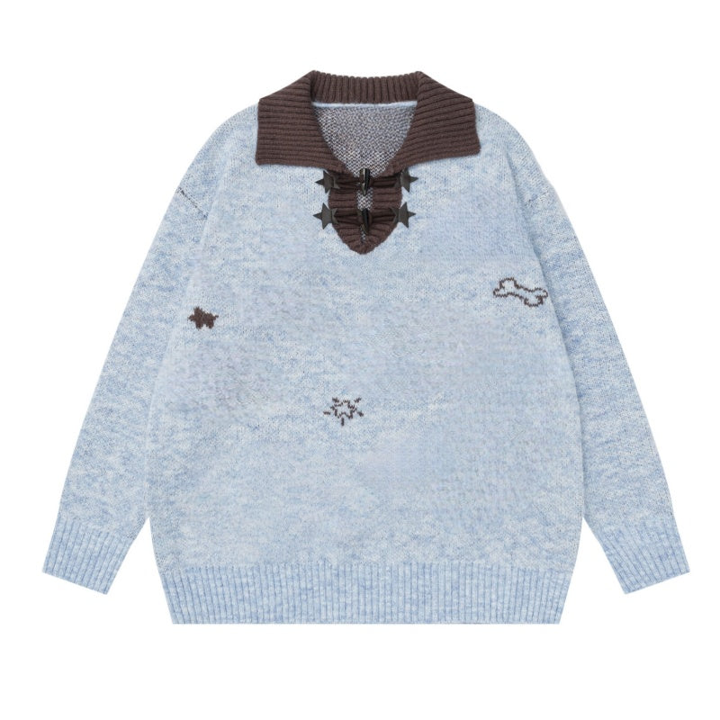 Color-Blocked Collared Knit Sweater